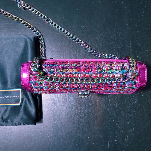 RARE HTF NWT Kurt Geiger Shoreditch Crossbody Bag Metallic Tweed Fuchsia Pink - Picture 13 of 16